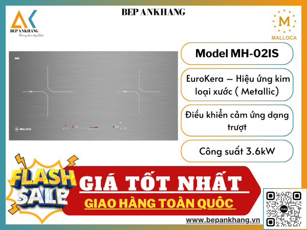 Bếp từ 2 vùng nấu Malloca MH-02IS - Lắp Ráp Tại Việt Nam